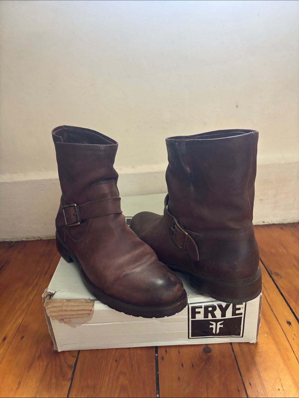 Frye Brown Leather Harness Booties with Ankle Buckle - Picture 2 of 3